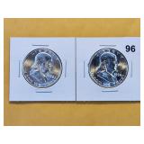 Two Gem BU 1958 Franklin Silver Half Dollars