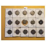 Fifteen Liberty 'V' Nickels