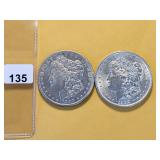Two AU Morgan Silver Dollars