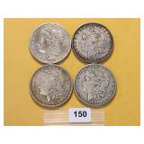 Four Circulated Morgan Silver Dollars