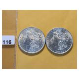 Two AU Morgan Silver Dollars