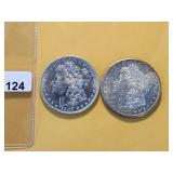 Two AU Morgan Silver Dollars
