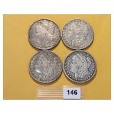Four Circulated Morgan Silver Dollars