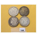 Four Circulated Morgan Silver Dollars