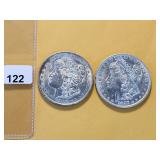 Two AU Morgan Silver Dollars