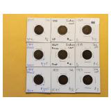 Nine Indian Head Cents