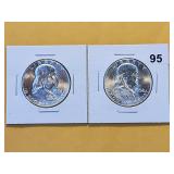 Two Gem BU 1958 Franklin Silver Half Dollars