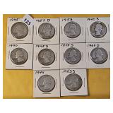 Ten Circulated Washington Silver Quarters