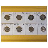Eight Circulated Buffalo Nickels