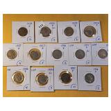 Thirteen Mixed Buffalo Nickels
