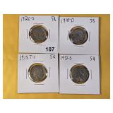 Four Little Better Buffalo Nickels