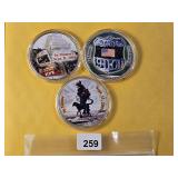 Three Colorized 2001 American Silver Eagles