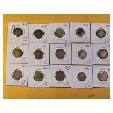 Fifteen Mixed Liberty V Nickels