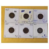 Six Circulated Indian Head Cents