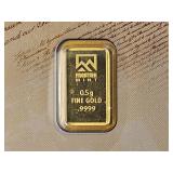 GOLD! Half Gram .999 Fine Gold Bar