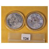 Two Brilliant AU Morgan Silver Dollars
