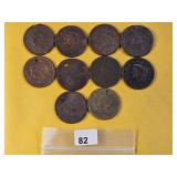 Ten Mixed Circulated US Large Cents