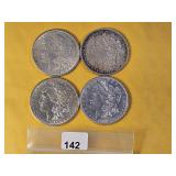 Four Lightly Circulated Morgan Silver Dollars
