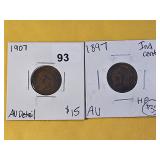 Two AU -details Indian Head Cents