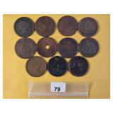 Eleven Mixed Circulated US Large Cents