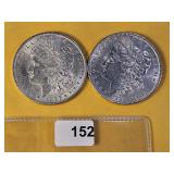 Two About Uncirculated Morgan Silver Dollars