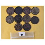 Ten Mixed Circulated US Large Cents