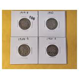 Four Little Better Buffalo Nickels