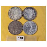 Four Lightly Circulated Morgan Silver Dollars