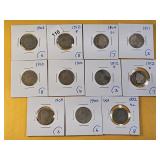 Eleven Mixed Liberty V Nickels