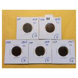 Five Indian Head Cents