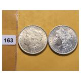 Two AU Morgan Silver Dollars