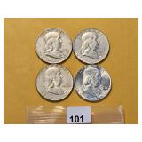 Four 1963 Franklin Silver Half Dollars