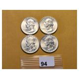 Four AU 1964 Silver Quarters