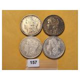 Four Circulated Morgan Silver Dollars