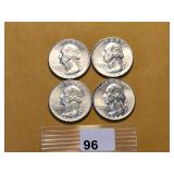 Four AU 1964 Silver Quarters