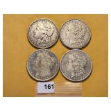 Four Circulated Morgan Silver Dollars