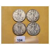 Four Walking Liberty Silver Half Dollars