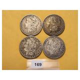 Four Circulated Morgan Silver Dollars
