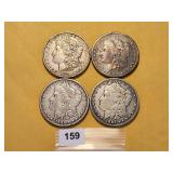 Four Circulated Morgan Silver Dollars