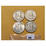 Four Franklin Silver Half Dollars