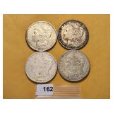 Four Circulated Morgan Silver Dollars