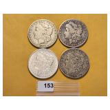 Four Circulated Morgan Silver Dollars