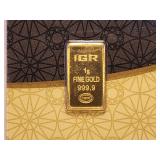 GOLD! IGR One Gram .999 Fine Gold Bar