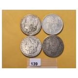 Four Circulated Morgan Silver Dollars