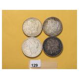 Four Circulated Morgan Silver Dollars