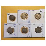 Six Assorted Nickels