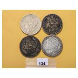 Four Circulated Morgan Silver Dollars