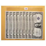 Nine $1 Silver Certificates