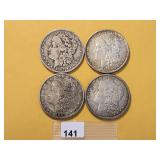Four Circulated Morgan Silver Dollars