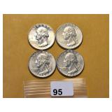 Four AU 1964 Silver Quarters